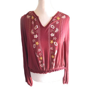 YOUTH IN REVOLT Women's Red Peasant Shirt Sz Small Embroidered Boho Cottagecore